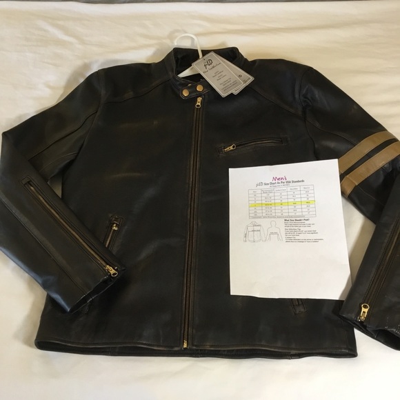 Leather Jacket Men's Dark Brown Cafe Racer size Large Brand NEW from jild - Picture 6 of 16